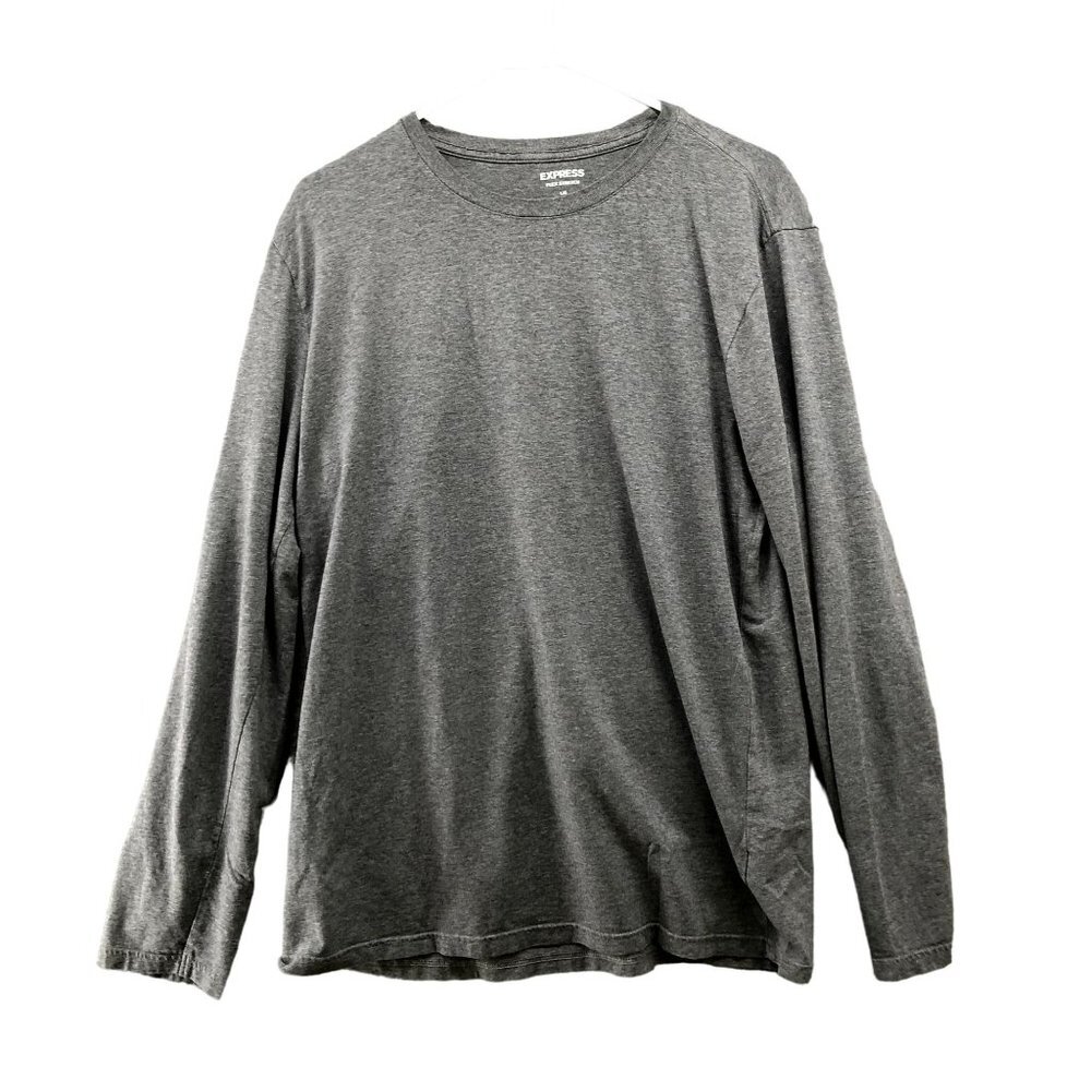 Express Long Sleeve T Shirt Mens Large L Gray Flex Stretch Crewneck Cotton Blend